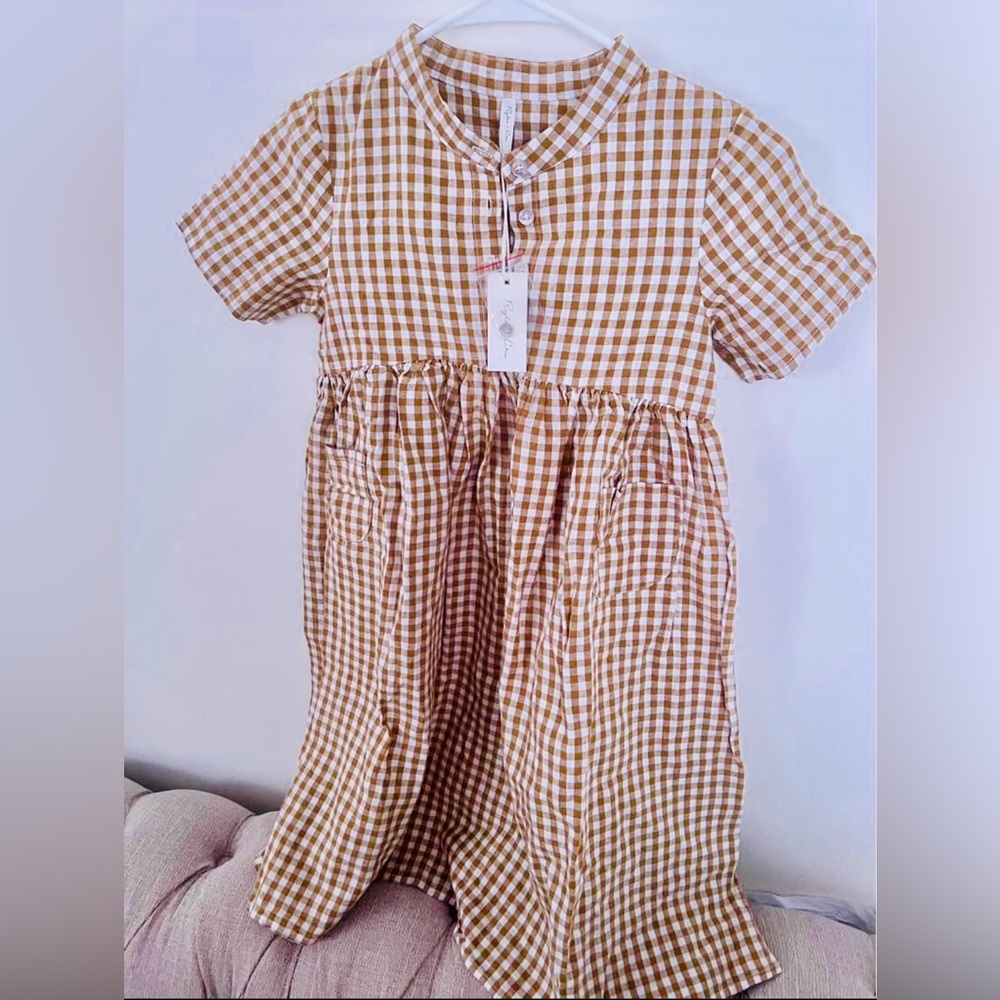 NEW Rylee+ Cru Esme Dress- Gingham Goldenrod 8-9y
